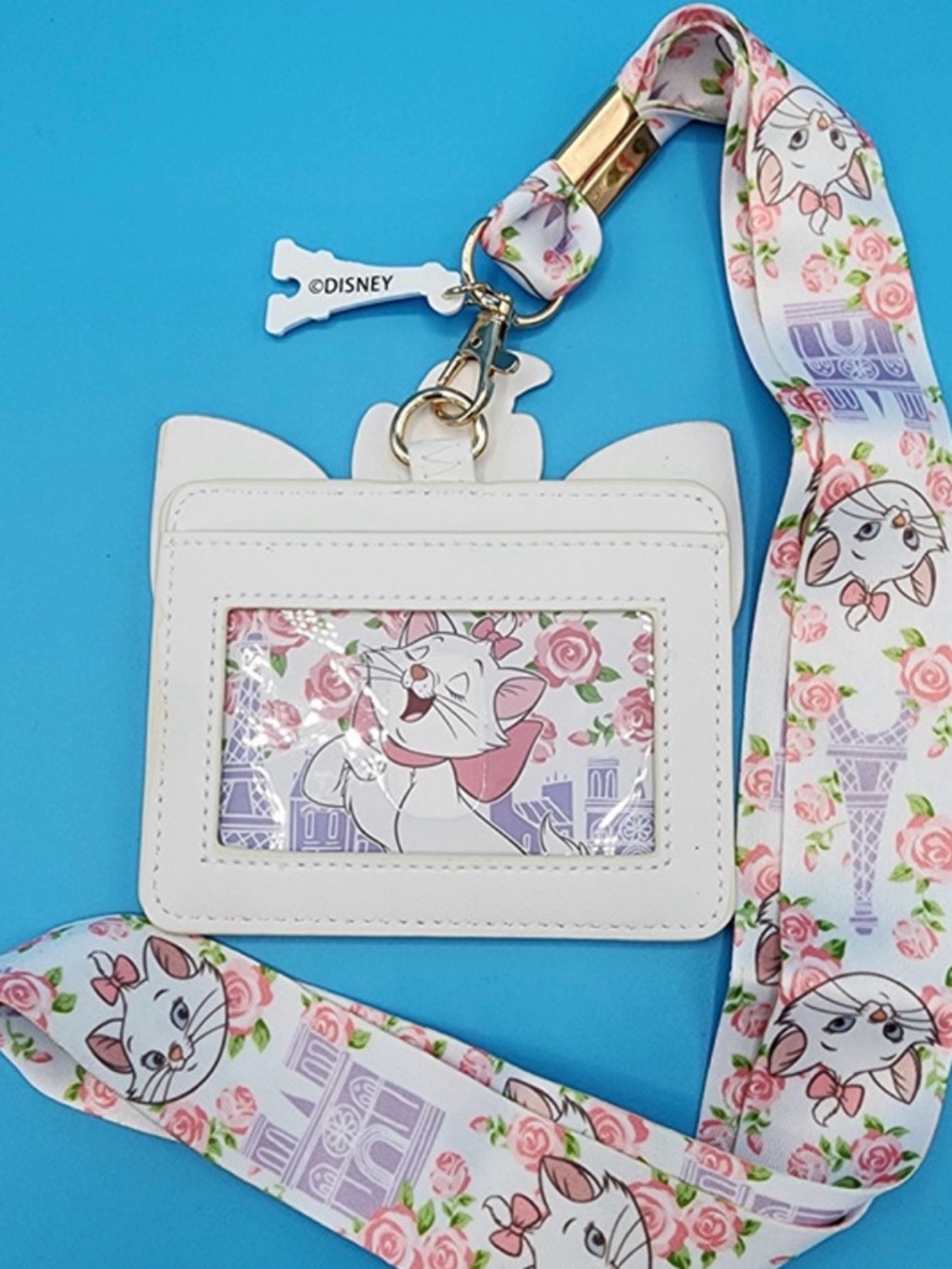 NWT Loungefly Disney Marie Paris Eiffel Tower Floral Aristocats Lanyard ID - Picture 2 of 6